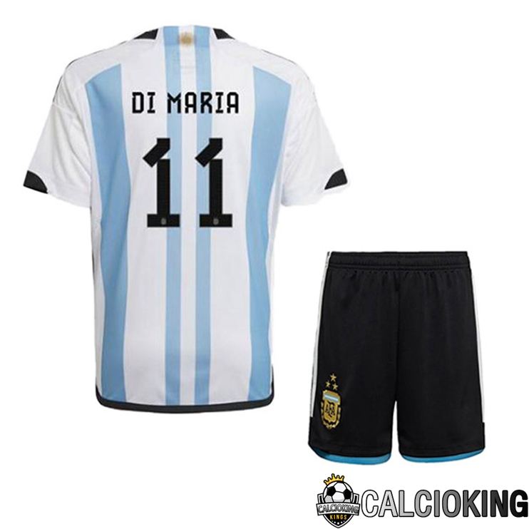 Maglie Calcio Argentina (DI MARIA 11) 3 Stars Bambino Prima Blu Bianco 2022/2023