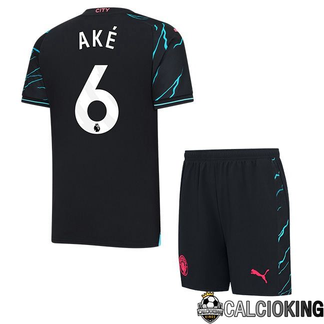 Maglie Calcio Manchester City (Nathan Ake 6) Bambino Terza Blu Nero 2023/2024