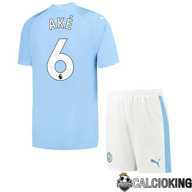 Maglie Calcio Manchester City (Nathan Ake 6) Bambino Prima Blu 2023/2024