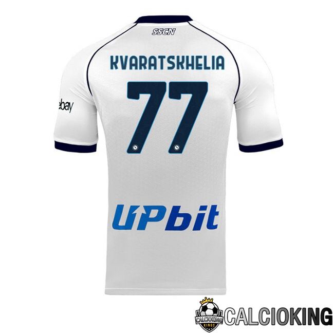 Maglie Calcio SSC Napoli (Khvicha Kvaratskhelia 77) Seconda Bianco 2023/2024