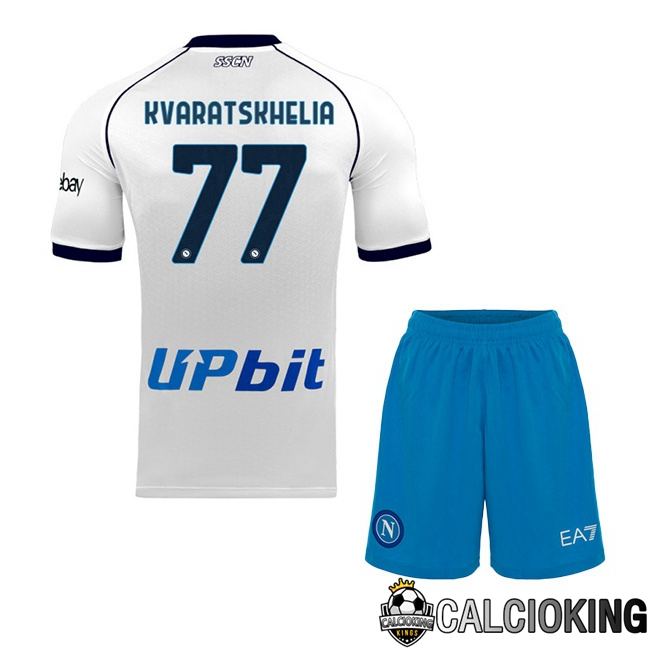 Maglie Calcio SSC Napoli (Khvicha Kvaratskhelia 77) Bambino Seconda Bianco 2023/2024