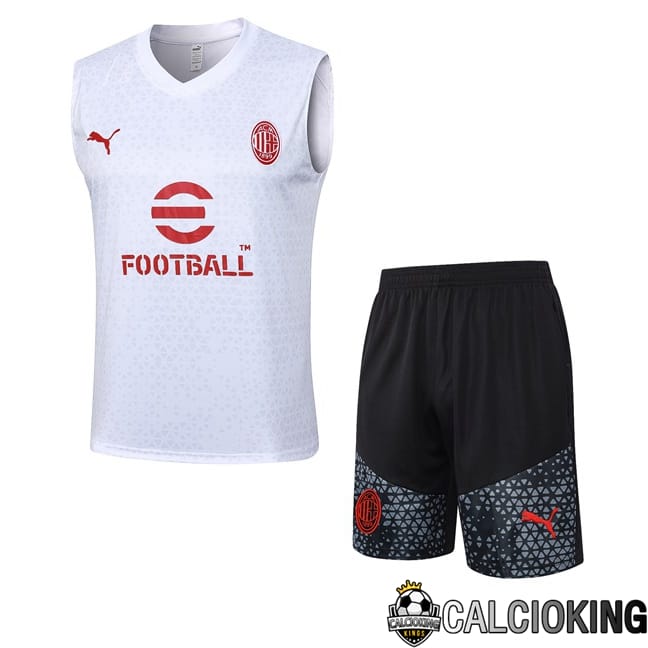 Comprare Maglia Calcio 2024 2025 2026 Personalizzazione,Tuta Da Calcio,Maglie De Calcio Retro Online | Canotta Allenamento AC Milan + Pantaloncini Bianco 2024/2025