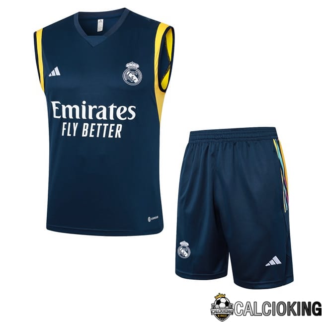 Comprare Maglia Calcio 2024 2025 2026 Personalizzazione,Tuta Da Calcio,Maglie De Calcio Retro Online | Canotta Allenamento Real Madrid + Pantaloncini Blu Reale 2024/2025