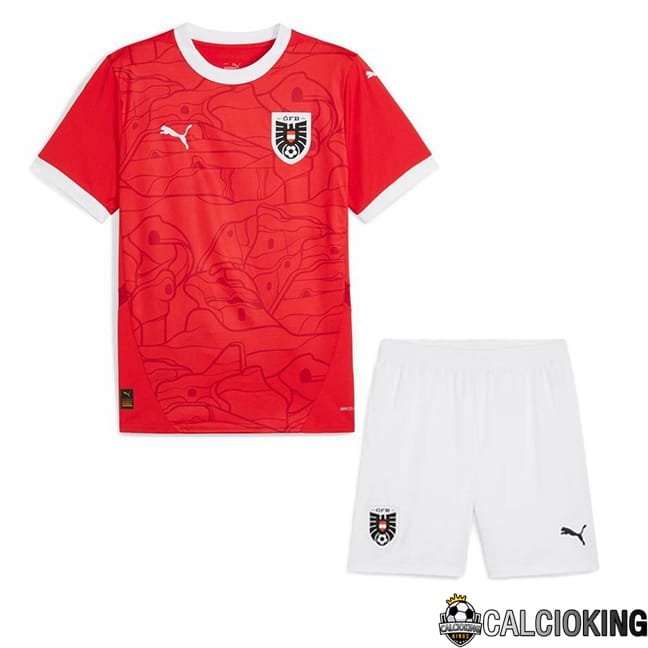 Maglie Calcio Austria Bambino Prima Rosso UEFA Euro 2024