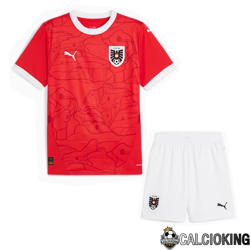 Maglie Nazionale Austria Prima + Pantaloncini UEFA Euro 2024