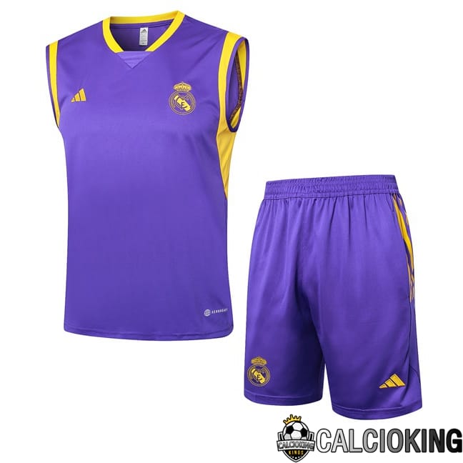 Comprare Maglia Calcio 2024 2025 2026 Personalizzazione,Tuta Da Calcio,Maglie De Calcio Retro Online | Canotta Allenamento Real Madrid + Pantaloncini Viola 2024/2025