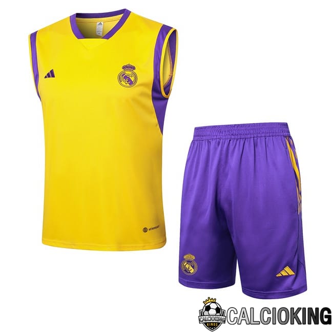 Comprare Maglia Calcio 2024 2025 2026 Personalizzazione,Tuta Da Calcio,Maglie De Calcio Retro Online | Canotta Allenamento Real Madrid + Pantaloncini Giallo 2024/2025