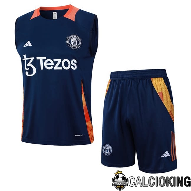 Comprare Maglia Calcio 2024 2025 2026 Personalizzazione,Tuta Da Calcio,Maglie De Calcio Retro Online | Canotta Allenamento Manchester United + Pantaloncini Blu Reale 2024/2025