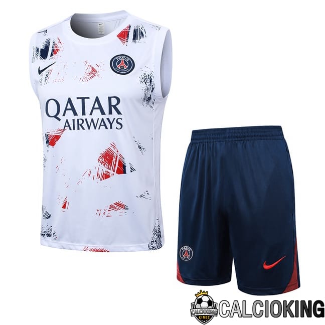 Comprare Maglia Calcio 2024 2025 2026 Personalizzazione,Tuta Da Calcio,Maglie De Calcio Retro Online | Canotta Allenamento Paris PSG + Pantaloncini Bianco 2024/2025