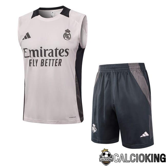 Comprare Maglia Calcio 2024 2025 2026 Personalizzazione,Tuta Da Calcio,Maglie De Calcio Retro Online | Canotta Allenamento Real Madrid + Pantaloncini Grigio 2024/2025