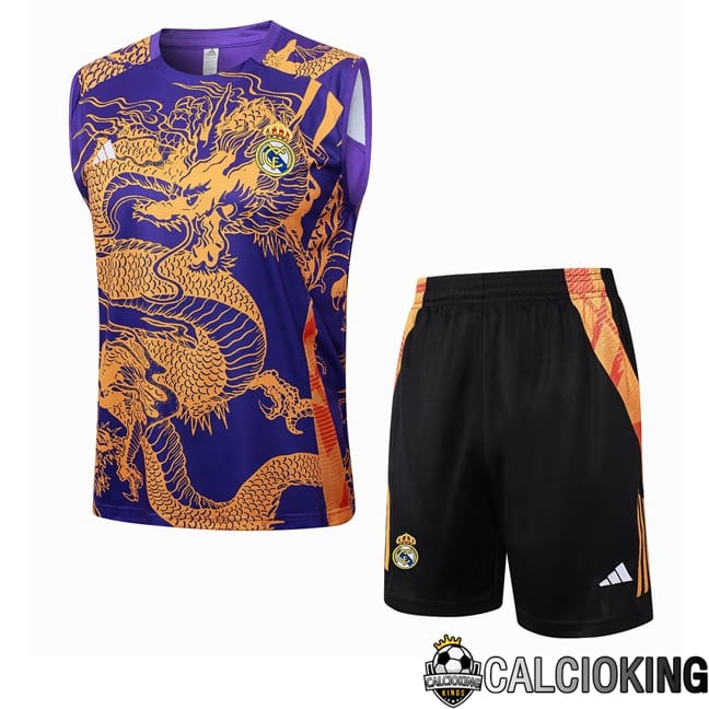 Comprare Maglia Calcio 2024 2025 2026 Personalizzazione,Tuta Da Calcio,Maglie De Calcio Retro Online | Canotta Allenamento Real Madrid + Pantaloncini Viola 2024/2025