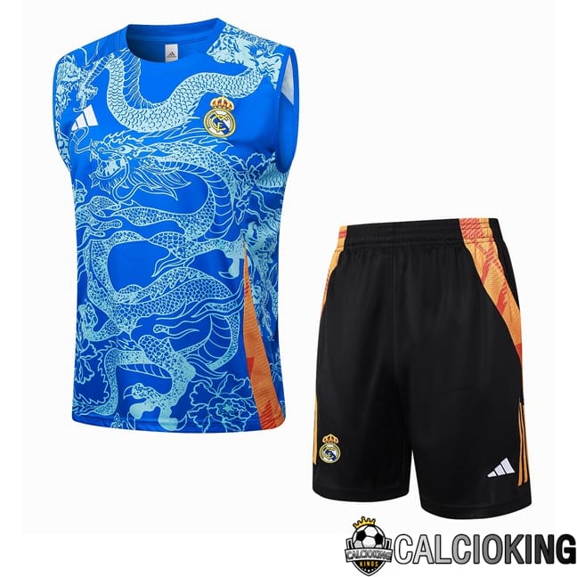 Comprare Maglia Calcio 2024 2025 2026 Personalizzazione,Tuta Da Calcio,Maglie De Calcio Retro Online | Canotta Allenamento Real Madrid + Pantaloncini Blu 2024/2025