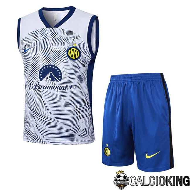 Comprare Maglia Calcio 2024 2025 2026 Personalizzazione,Tuta Da Calcio,Maglie De Calcio Retro Online | Canotta Allenamento Inter Milan + Pantaloncini Bianco 2024/2025