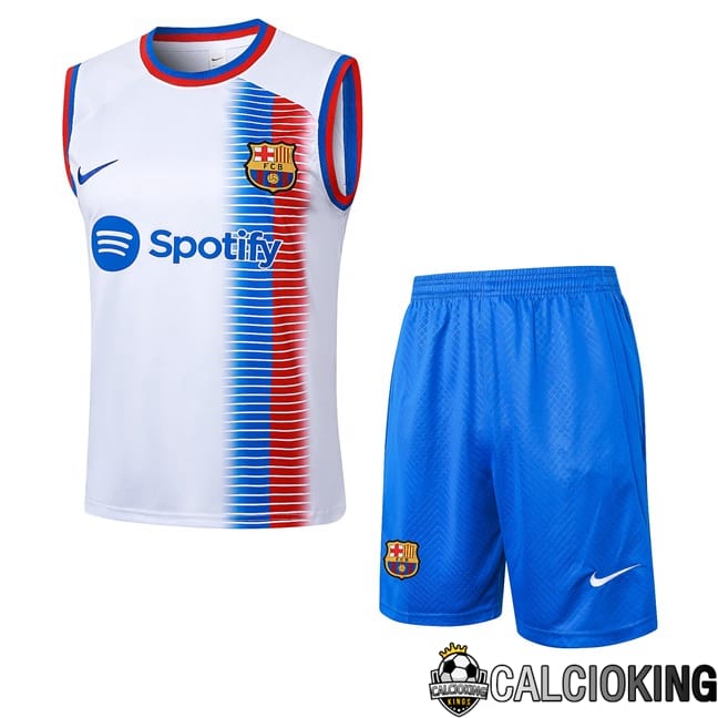 Comprare Maglia Calcio 2024 2025 2026 Personalizzazione,Tuta Da Calcio,Maglie De Calcio Retro Online | Canotta Allenamento FC Barcellona + Pantaloncini Bianco 2024/2025