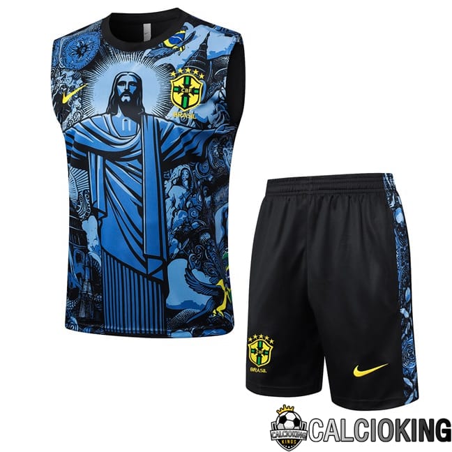 Comprare Maglia Calcio 2024 2025 2026 Personalizzazione,Tuta Da Calcio,Maglie De Calcio Retro Online | Canotta Allenamento Brasile + Pantaloncini Blu 2024/2025