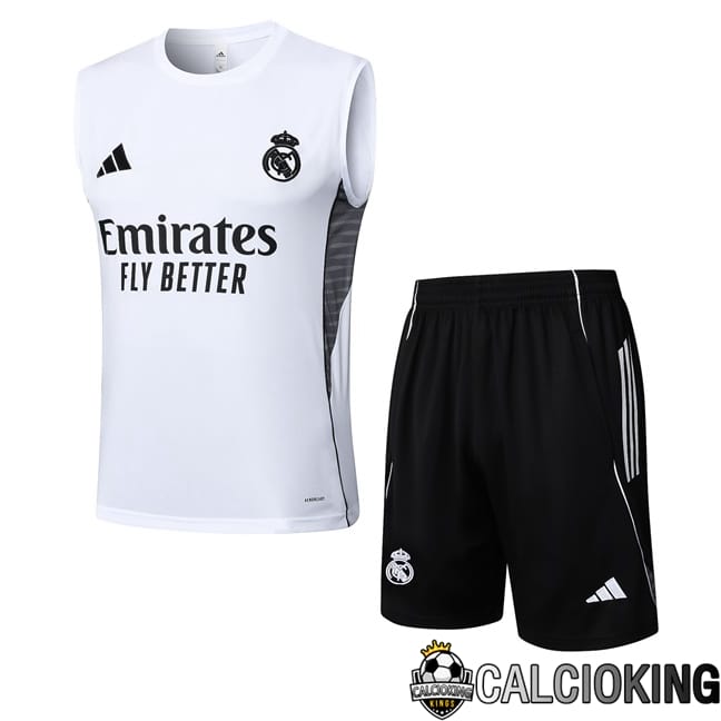 Comprare Maglia Calcio 2024 2025 2026 Personalizzazione,Tuta Da Calcio,Maglie De Calcio Retro Online | Canotta Allenamento Real Madrid + Pantaloncini Bianco 2025/2026
