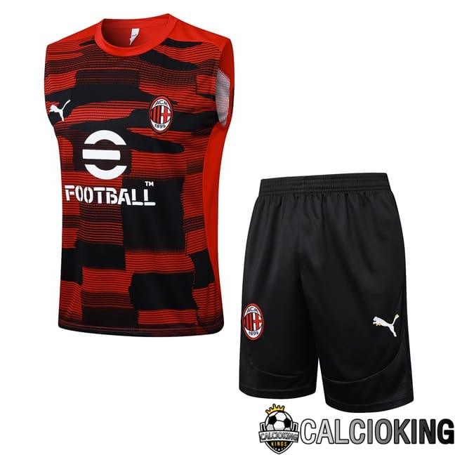 Comprare Maglia Calcio 2024 2025 2026 Personalizzazione,Tuta Da Calcio,Maglie De Calcio Retro Online | Canotta Allenamento AC Milan + Pantaloncini Rosso 2025/2026