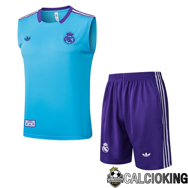 Comprare Maglia Calcio 2024 2025 2026 Personalizzazione,Tuta Da Calcio,Maglie De Calcio Retro Online | Canotta Allenamento Real Madrid + Pantaloncini Blu 2025/2026
