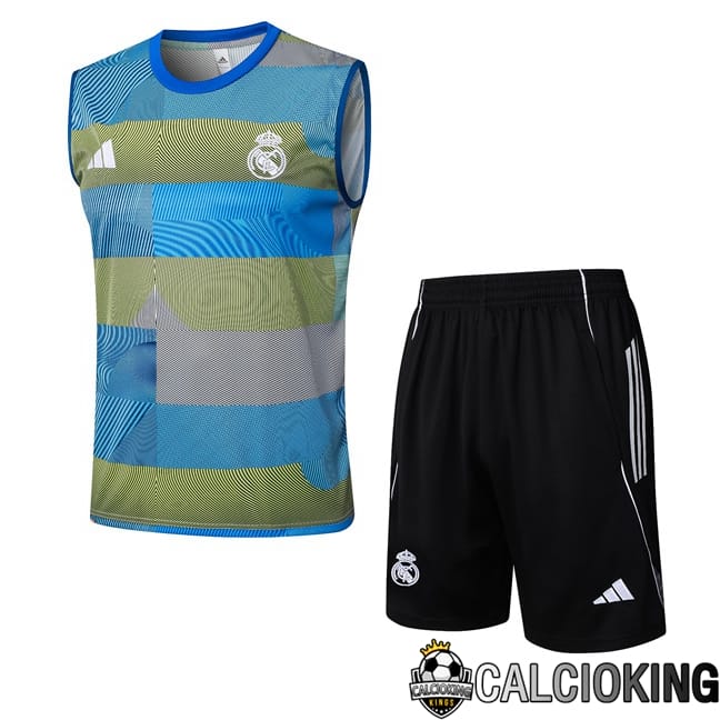 Comprare Maglia Calcio 2024 2025 2026 Personalizzazione,Tuta Da Calcio,Maglie De Calcio Retro Online | Canotta Allenamento Real Madrid + Pantaloncini Blu 2025/2026