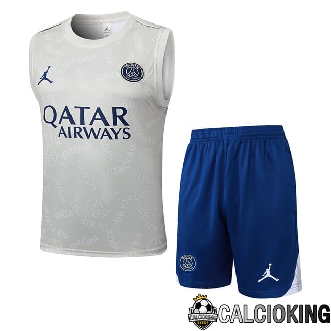Comprare Maglia Calcio 2024 2025 2026 Personalizzazione,Tuta Da Calcio,Maglie De Calcio Retro Online | Canotta Allenamento Jordan Paris PSG + Pantaloncini Grigio 2025/2026