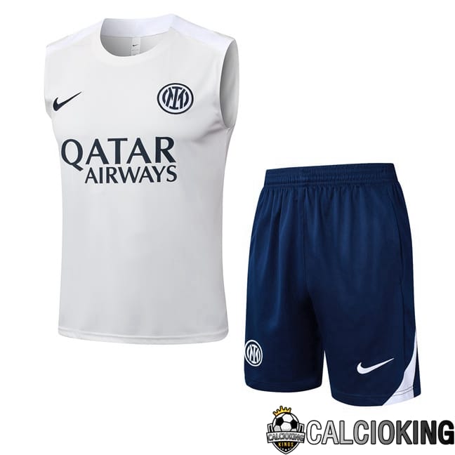 Comprare Maglia Calcio 2024 2025 2026 Personalizzazione,Tuta Da Calcio,Maglie De Calcio Retro Online | Canotta Allenamento Inter Milan + Pantaloncini Bianco 2025/2026