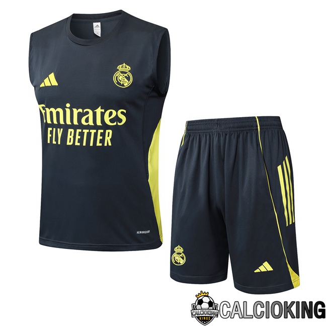 Comprare Maglia Calcio 2024 2025 2026 Personalizzazione,Tuta Da Calcio,Maglie De Calcio Retro Online | Canotta Allenamento Real Madrid + Pantaloncini Grigio 2025/2026