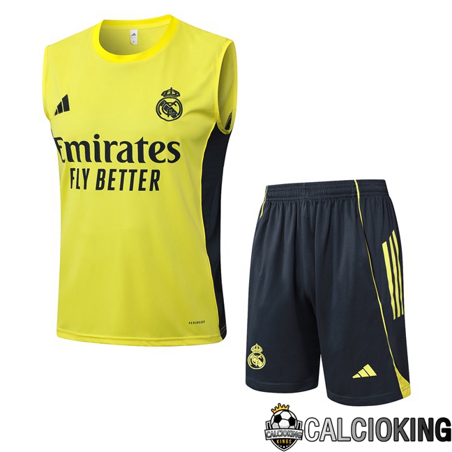 Comprare Maglia Calcio 2024 2025 2026 Personalizzazione,Tuta Da Calcio,Maglie De Calcio Retro Online | Canotta Allenamento Real Madrid + Pantaloncini Giallo 2025/2026