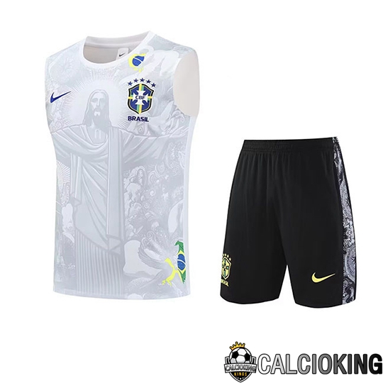 Comprare Maglia Calcio 2024 2025 2026 Personalizzazione,Tuta Da Calcio,Maglie De Calcio Retro Online | Insieme Training Debardeur Brasile Bambino Bianco Grigio 2025 2026
