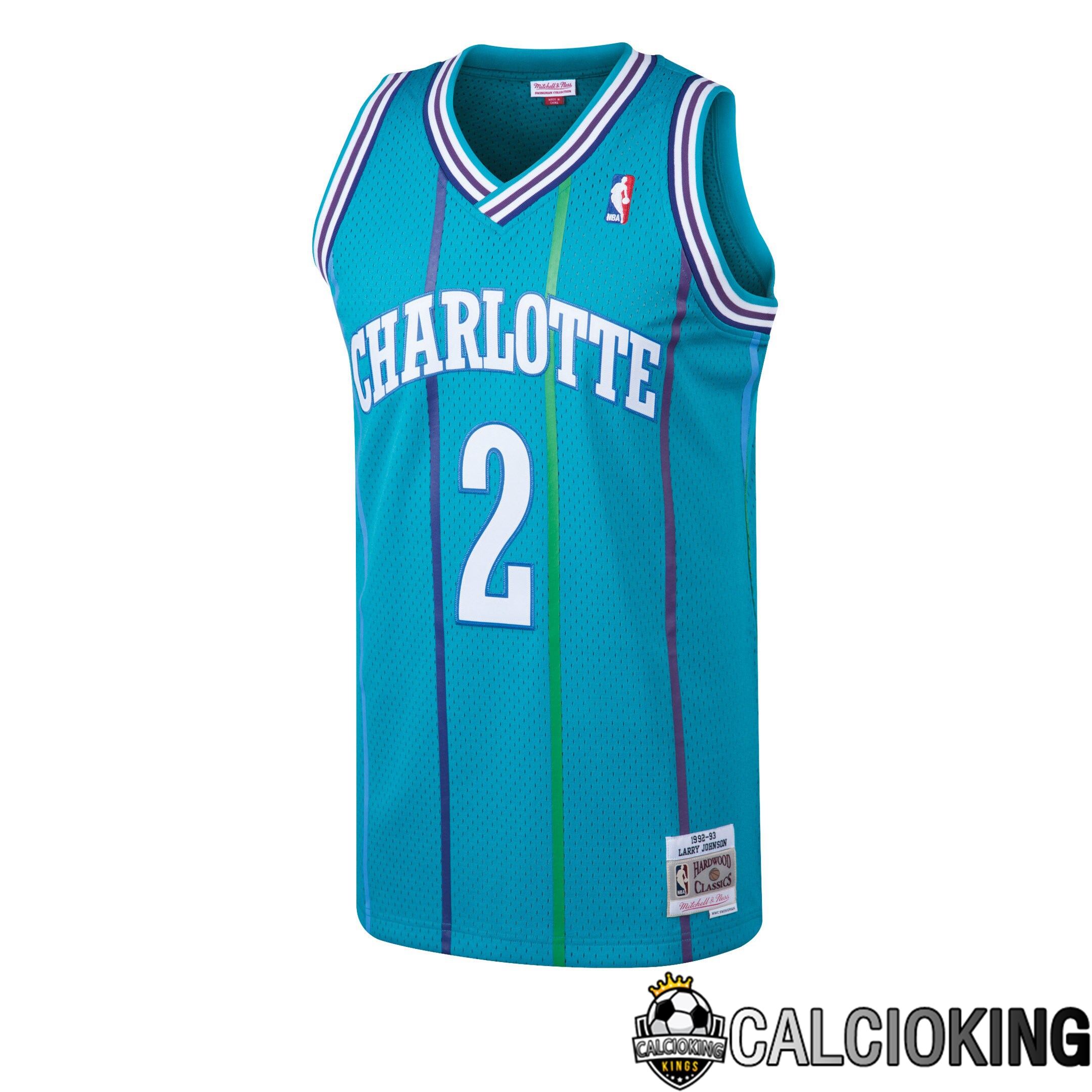 Maglia Mitchell & Ness Larry Johnson Teal Charlotte Hornets 1992/93 Hardwood Classics Swingman Da Uomo