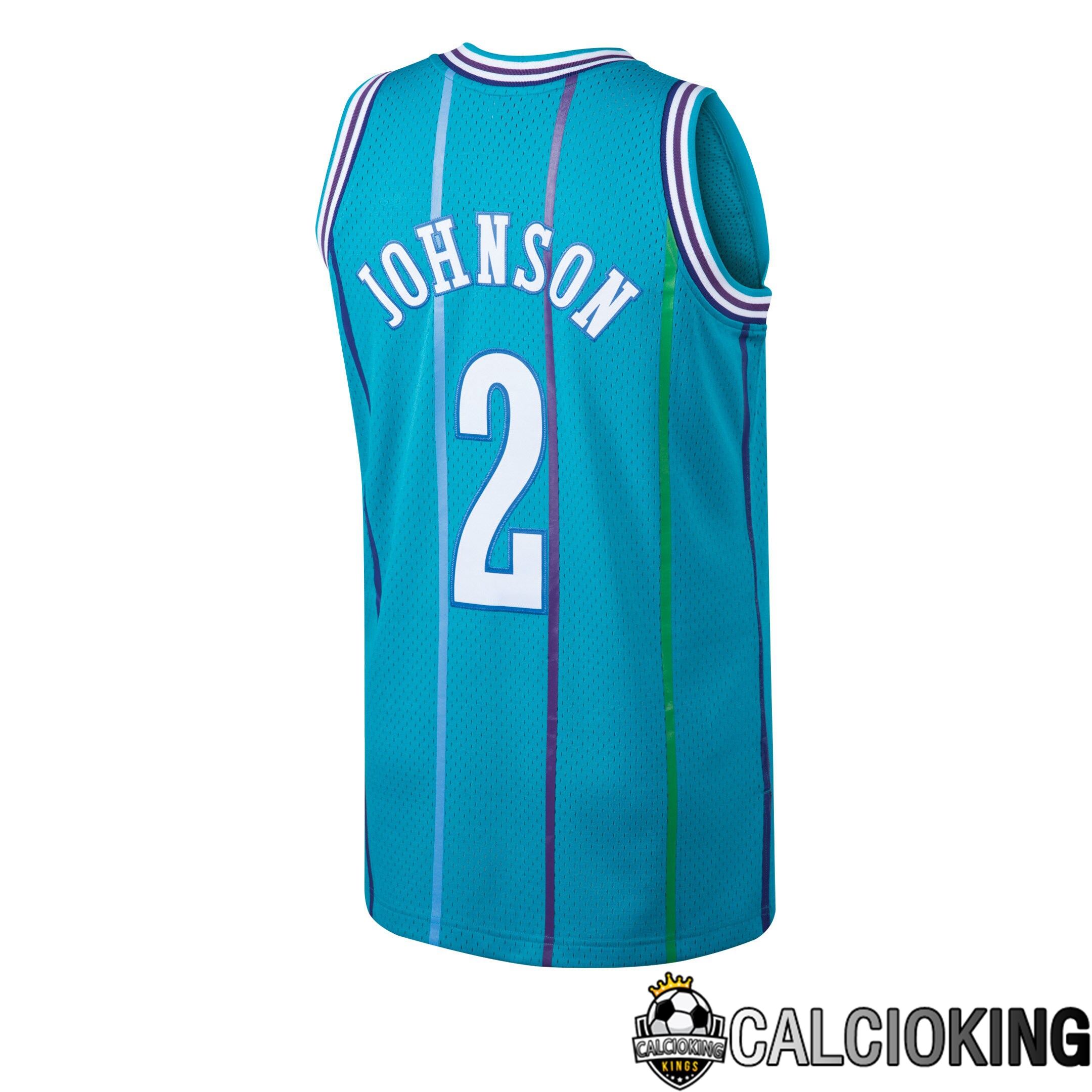 Maglia Mitchell & Ness Larry Johnson Teal Charlotte Hornets 1992/93 Hardwood Classics Swingman Da Uomo