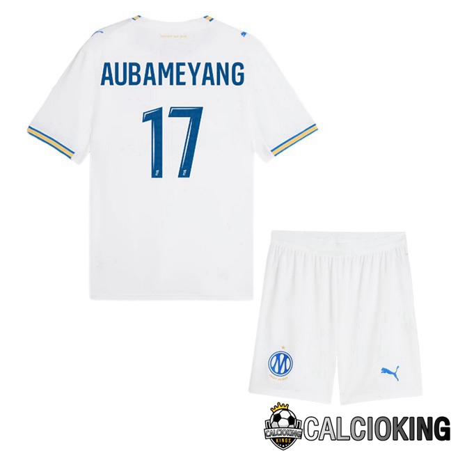 Maglie Calcio Marsiglia OM (Aubameyang 17) Bambino Prima Bianco 2026/2027