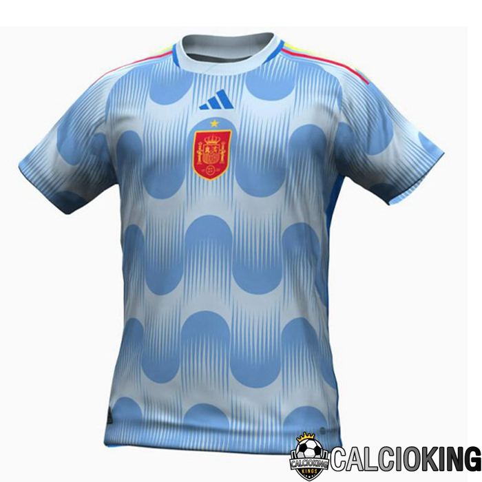 Maglia Calcio Spagna Seconda Blu Bianco Coupe du monde Version Leak 2022