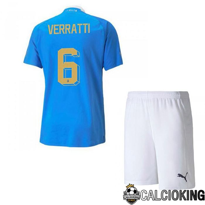 Maglia Calcio Italia（Verratti 6）Bambino Prima Blu 2023/2023