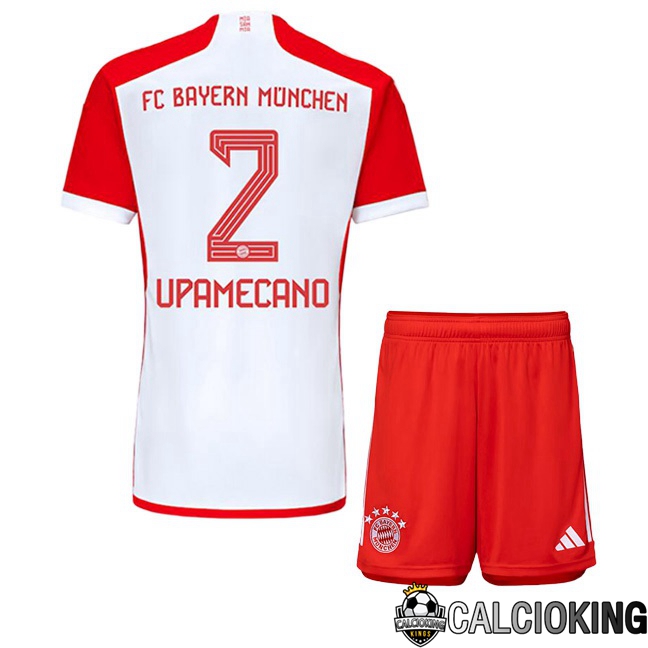Comprare Maglia Calcio 2024 2025 2026 Personalizzazione,Tuta Da Calcio,Maglie De Calcio Retro Online | Maglie Calcio Bayern Monaco (Upamecano 2) Bambino Prima Bianco Rosso 2023/2024