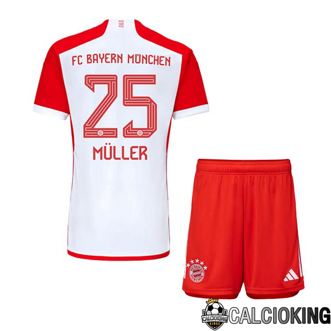 Comprare Maglia Calcio 2024 2025 2026 Personalizzazione,Tuta Da Calcio,Maglie De Calcio Retro Online | Maglie Calcio Bayern Monaco (Müller 25) Bambino Prima Bianco Rosso 2023/2024