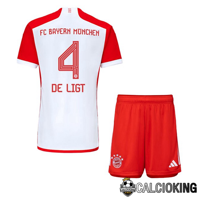 Comprare Maglia Calcio 2024 2025 2026 Personalizzazione,Tuta Da Calcio,Maglie De Calcio Retro Online | Maglie Calcio Bayern Monaco (de Ligt 4) Bambino Prima Bianco Rosso 2023/2024