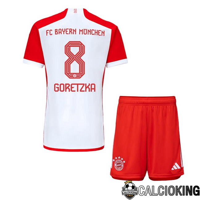 Comprare Maglia Calcio 2024 2025 2026 Personalizzazione,Tuta Da Calcio,Maglie De Calcio Retro Online | Maglie Calcio Bayern Monaco (Goretzka 8) Bambino Prima Bianco Rosso 2023/2024
