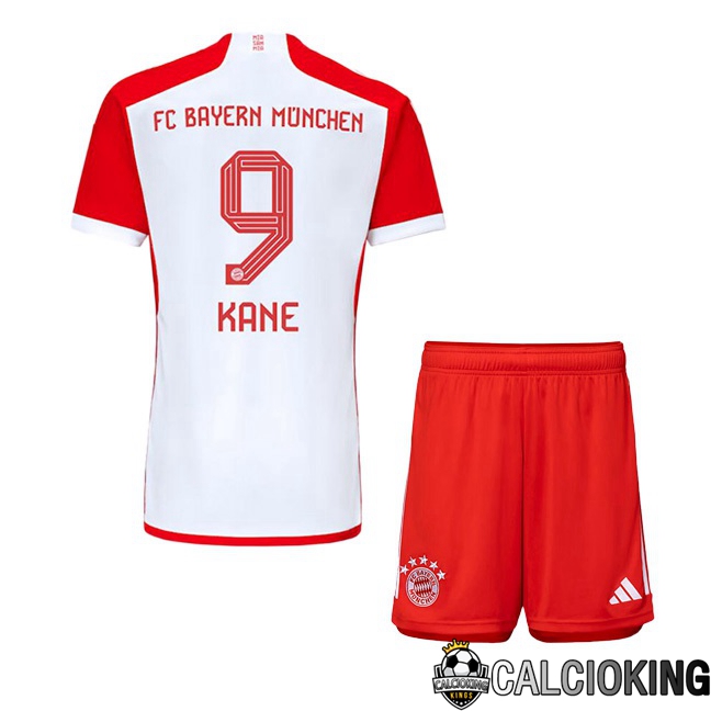 Comprare Maglia Calcio 2024 2025 2026 Personalizzazione,Tuta Da Calcio,Maglie De Calcio Retro Online | Maglie Calcio Bayern Monaco (Kane 9) Bambino Prima Bianco Rosso 2023/2024
