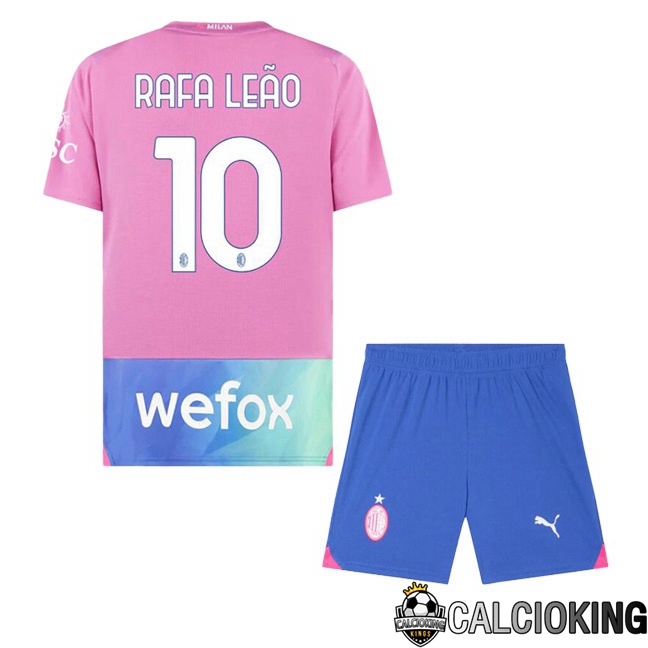 Comprare Maglia Calcio 2024 2025 2026 Personalizzazione,Tuta Da Calcio,Maglie De Calcio Retro Online | Maglie Calcio AC Milan (Rafa Leão 10) Bambino Terza Rosa 2023/2024
