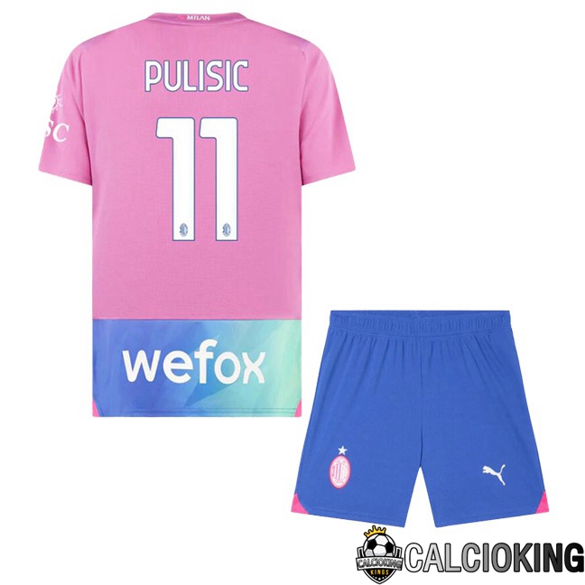 Comprare Maglia Calcio 2024 2025 2026 Personalizzazione,Tuta Da Calcio,Maglie De Calcio Retro Online | Maglie Calcio AC Milan (Pulisic 11) Bambino Terza Rosa 2023/2024