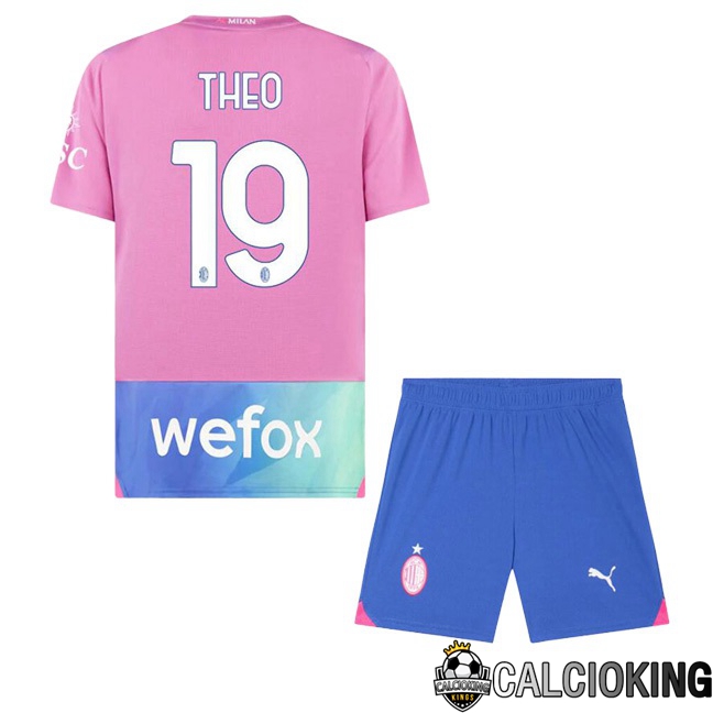 Comprare Maglia Calcio 2024 2025 2026 Personalizzazione,Tuta Da Calcio,Maglie De Calcio Retro Online | Maglie Calcio AC Milan (Theo 19) Bambino Terza Rosa 2023/2024