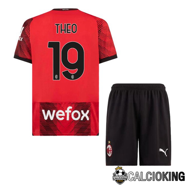 Comprare Maglia Calcio 2024 2025 2026 Personalizzazione,Tuta Da Calcio,Maglie De Calcio Retro Online | Maglie Calcio AC Milan (Theo 19) Bambino Prima Rosso 2023/2024