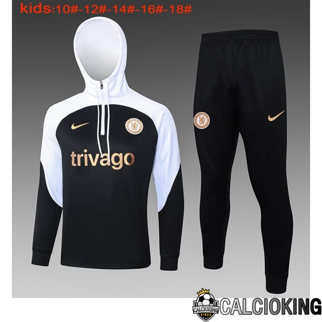 Comprare Maglia Calcio 2024 2025 2026 Personalizzazione,Tuta Da Calcio,Maglie De Calcio Retro Online | Giacca Con Cappuccio Tuta FC Chelsea Bambino Nero 2024/2025
