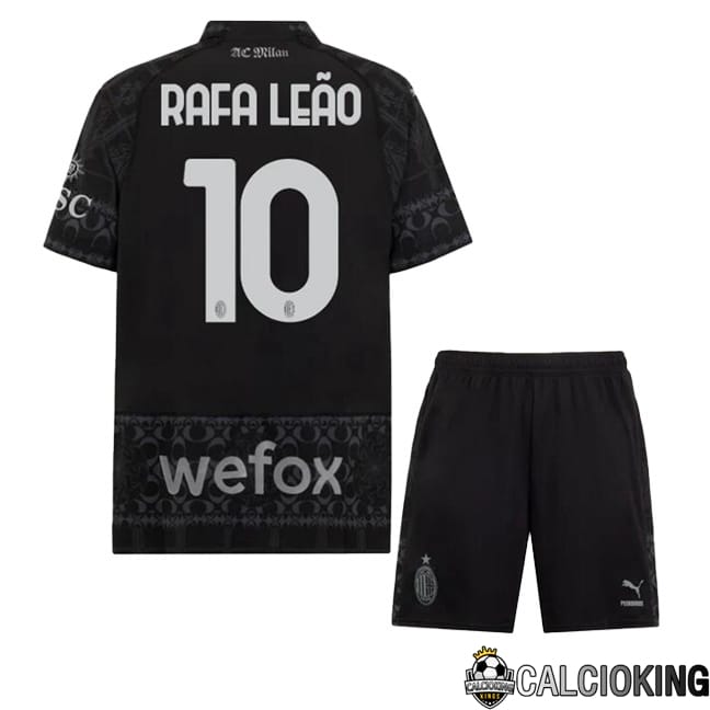 Comprare Maglia Calcio 2024 2025 2026 Personalizzazione,Tuta Da Calcio,Maglie De Calcio Retro Online | Maglie Calcio AC Milan (Rafa Leão 10) Bambino Quarto Nero 2023/2024