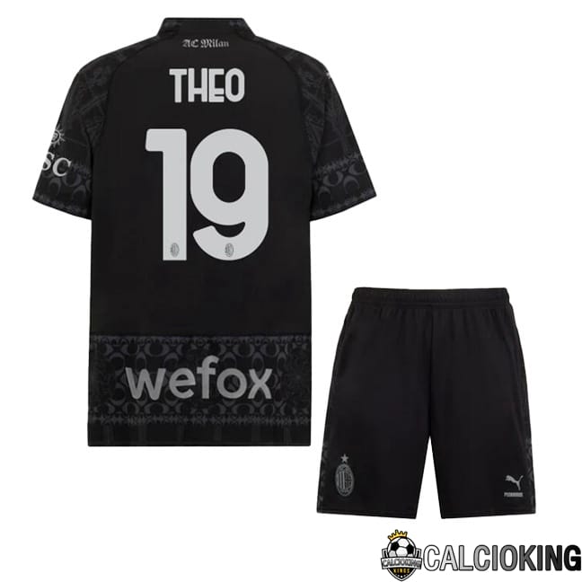 Comprare Maglia Calcio 2024 2025 2026 Personalizzazione,Tuta Da Calcio,Maglie De Calcio Retro Online | Maglie Calcio AC Milan (Theo 19) Bambino Quarto Nero 2023/2024