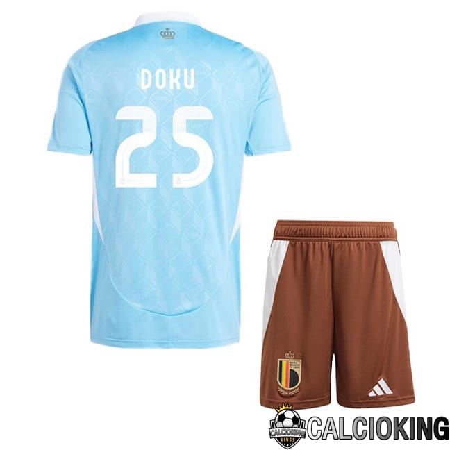 Comprare Maglia Calcio 2024 2025 2026 Personalizzazione,Tuta Da Calcio,Maglie De Calcio Retro Online | Maglie Calcio Belgio (DOKU 25) Bambino Seconda Blu UEFA Euro 2024
