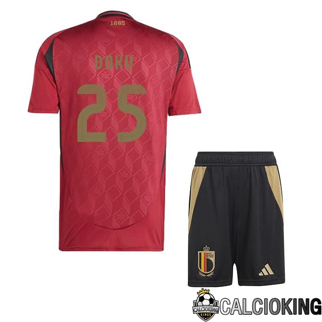 Comprare Maglia Calcio 2024 2025 2026 Personalizzazione,Tuta Da Calcio,Maglie De Calcio Retro Online | Maglie Calcio Belgio (DOKU 25) Bambino Prima Rosso UEFA Euro 2024
