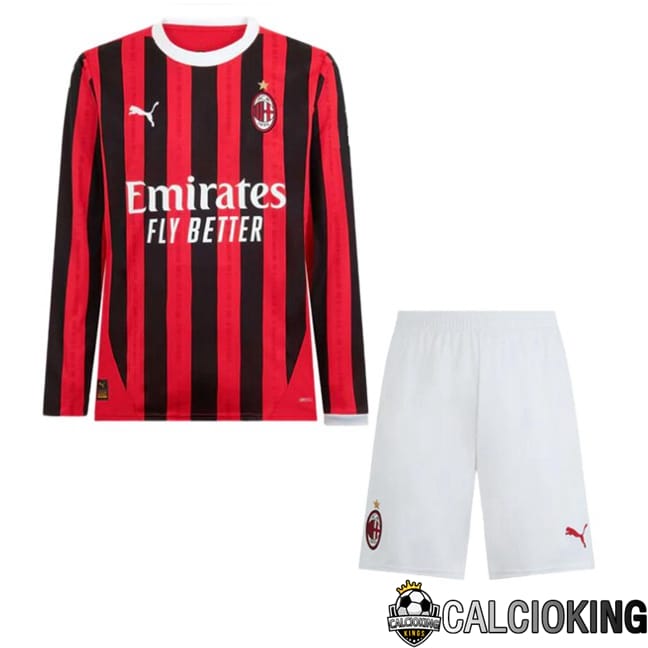 Comprare Maglia Calcio 2024 2025 2026 Personalizzazione,Tuta Da Calcio,Maglie De Calcio Retro Online | Maglie Calcio AC Milan Bambino Prima Manica Lunga Rosso Nero 2024/2025