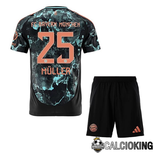 Comprare Maglia Calcio 2024 2025 2026 Personalizzazione,Tuta Da Calcio,Maglie De Calcio Retro Online | Maglia Calcio Bayern Monaco (Müller 25) Bambino Seconda Nero 2024/2025
