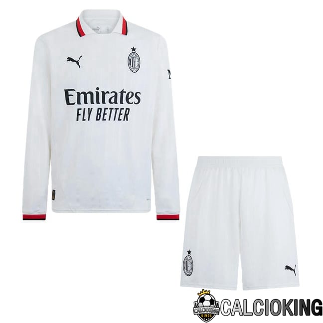 Comprare Maglia Calcio 2024 2025 2026 Personalizzazione,Tuta Da Calcio,Maglie De Calcio Retro Online | Maglia Calcio AC Milan Bambino Seconda Manica Lunga Bianco 2024/2025